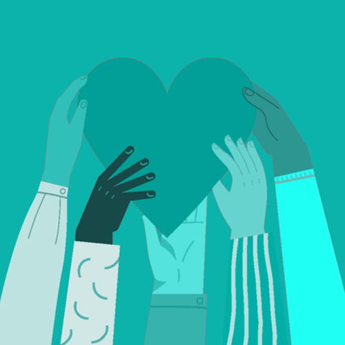 Infographic of five hands reaching for a heart